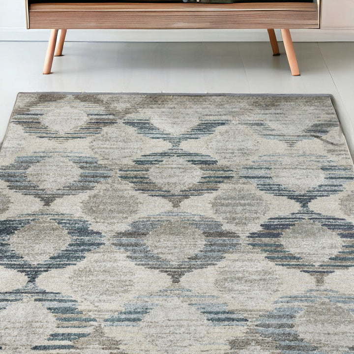 5 x 8 Blue and Ivory Geometric Area Rug Image 12