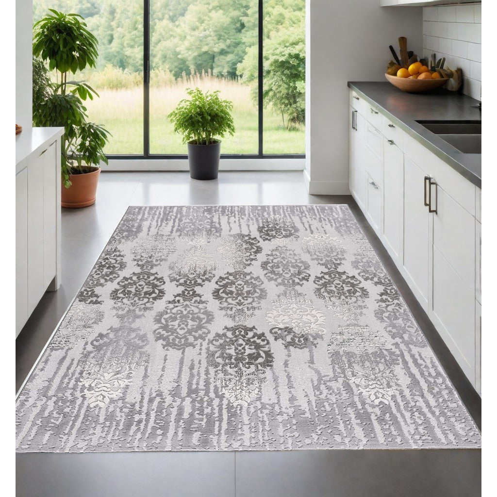 6 X 9 Gray Damask Power Loom Area Rug Image 7