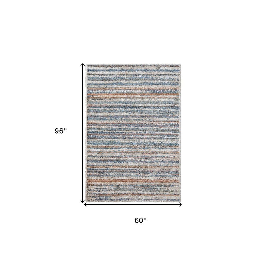 5 X 8 Ivory Blue And Orange Striped Power Loom Stain Resistant Area Rug Image 1