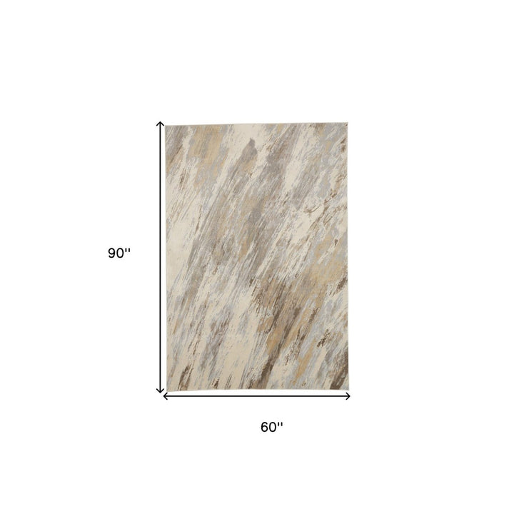 5 X 8 Ivory Tan And Brown Abstract Area Rug Image 3