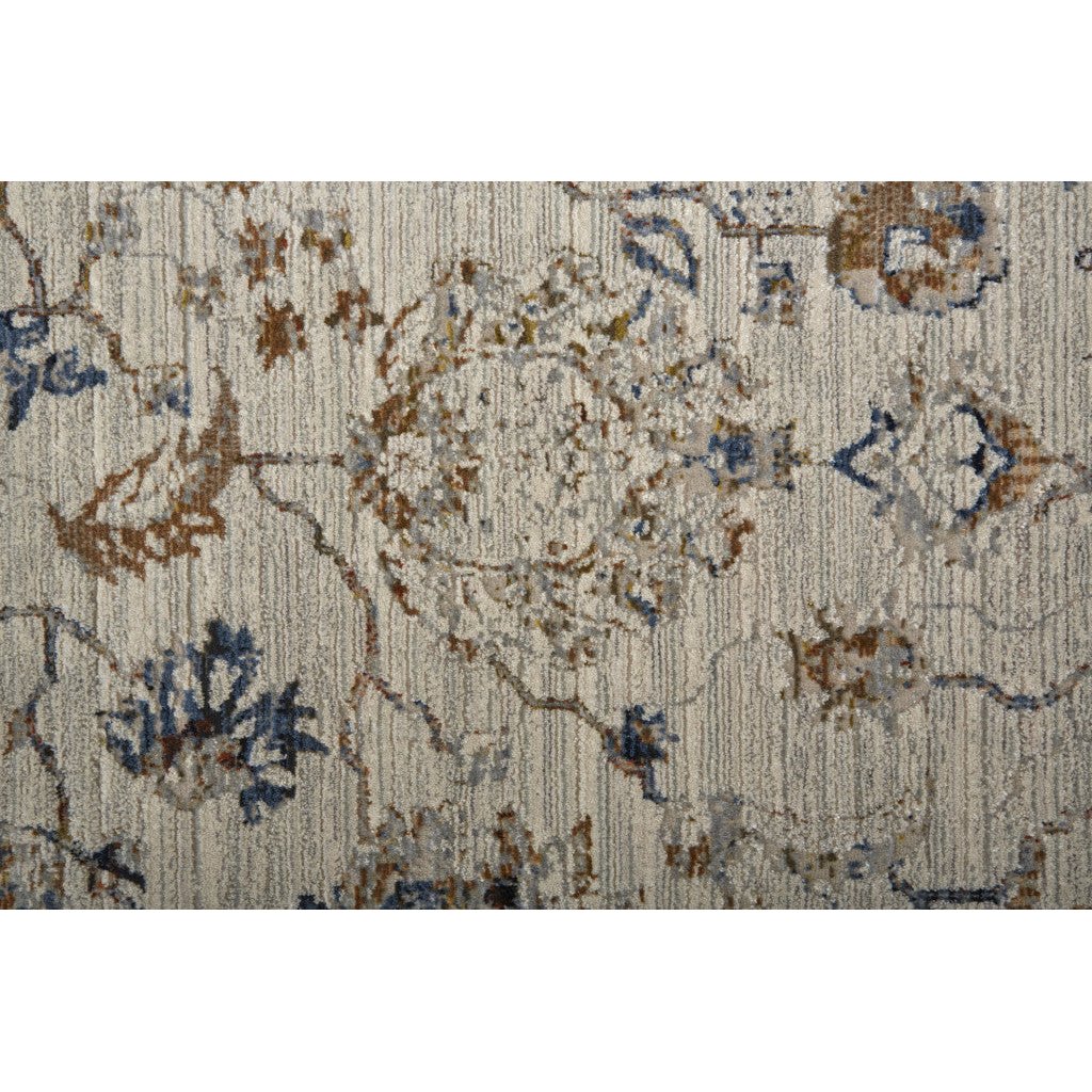 8 X 10 Ivory Orange And Blue Floral Power Loom Distressed Area Rug With Fringe Image 12