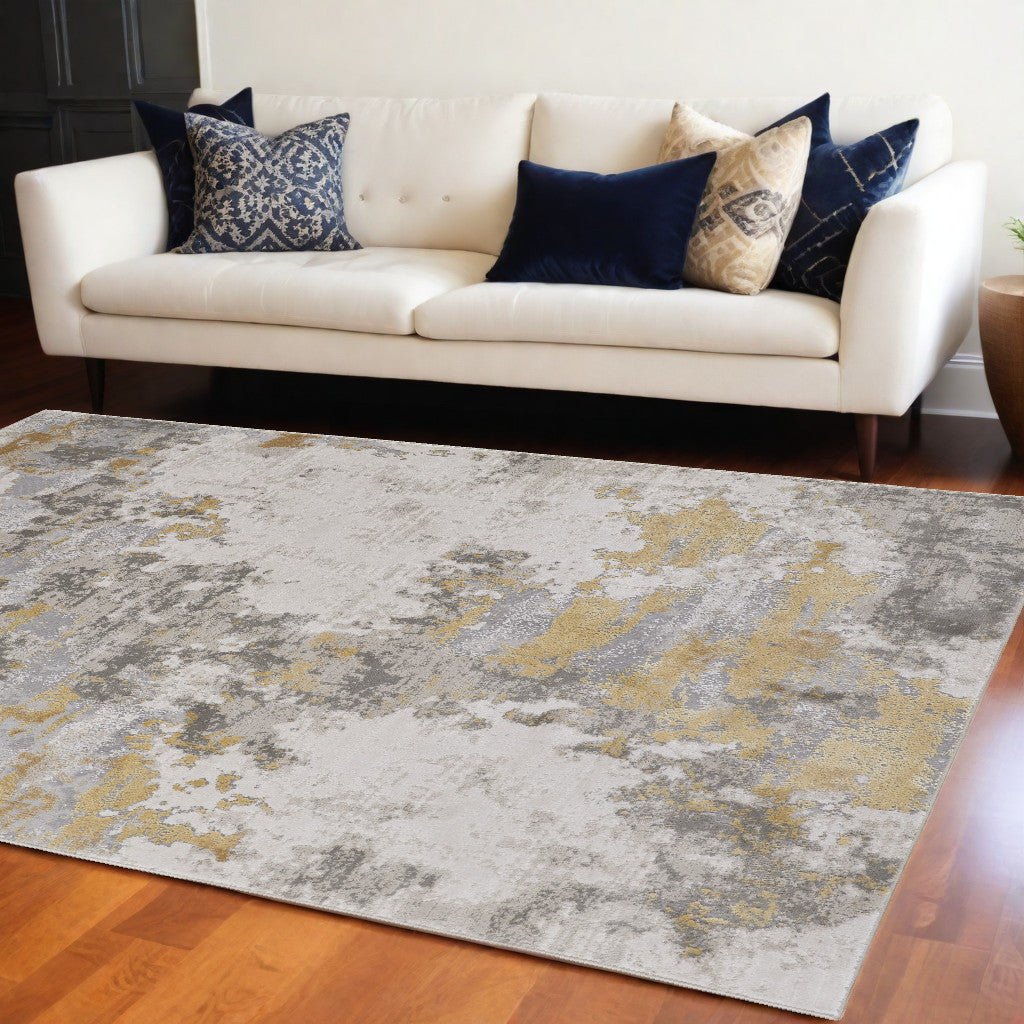 5 X 8 Ivory Gold And Gray Abstract Stain Resistant Area Rug Image 7