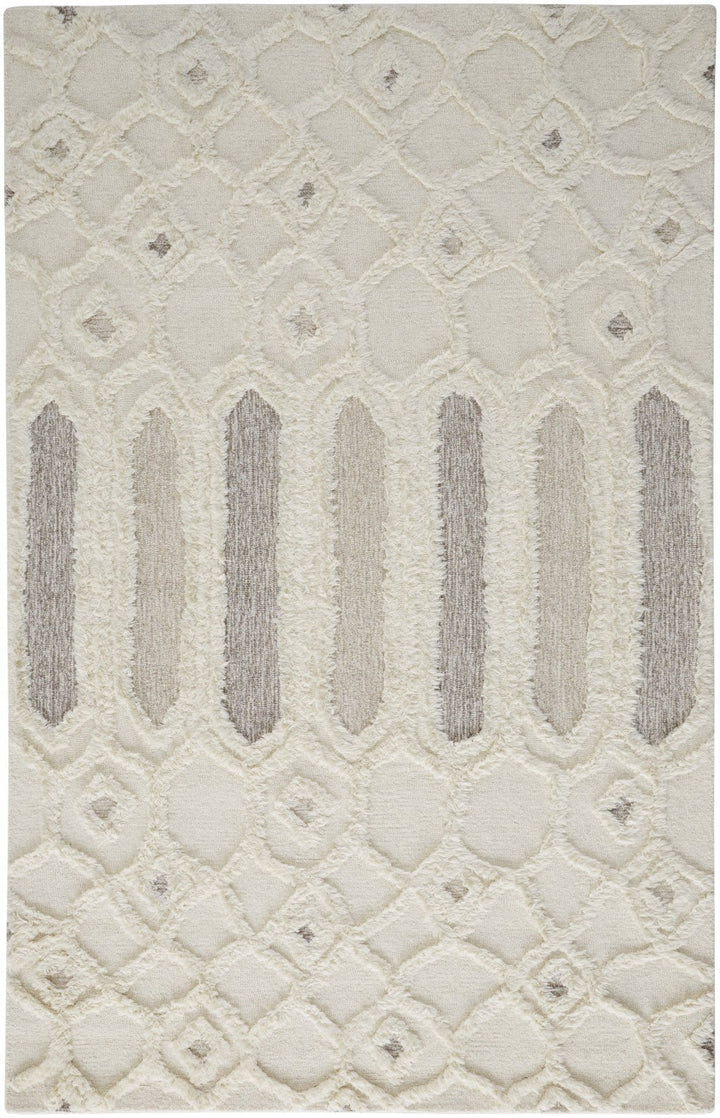 8 X 10 Ivory Taupe And Tan Wool Geometric Tufted Handmade Stain Resistant Area Rug Image 1