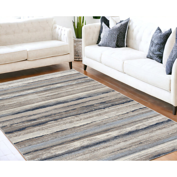 8 X 11 Blue And Beige Distressed Stripes Area Rug Image 10