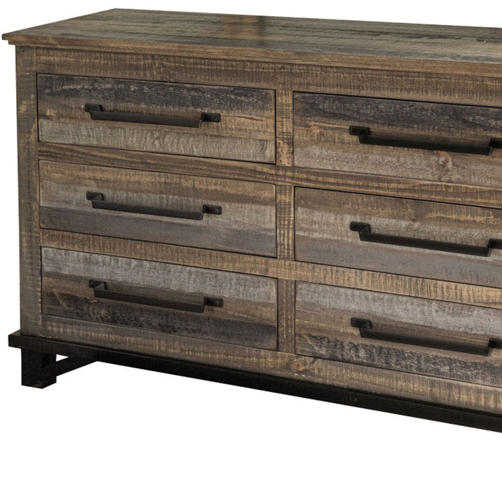 56" Brown Solid Wood Six Drawer Double Dresser Image 2