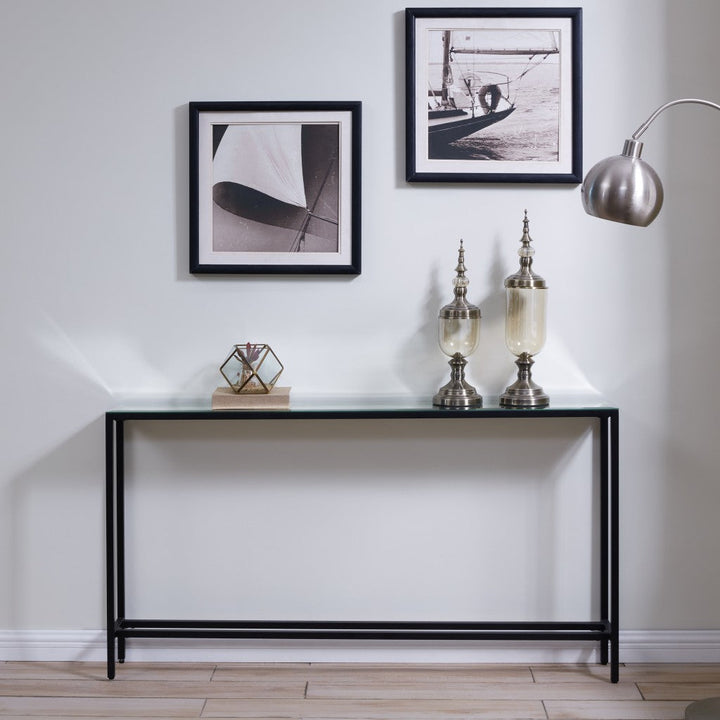 56" Black and Gunmetal Mirrored Glass Console Table Image 2