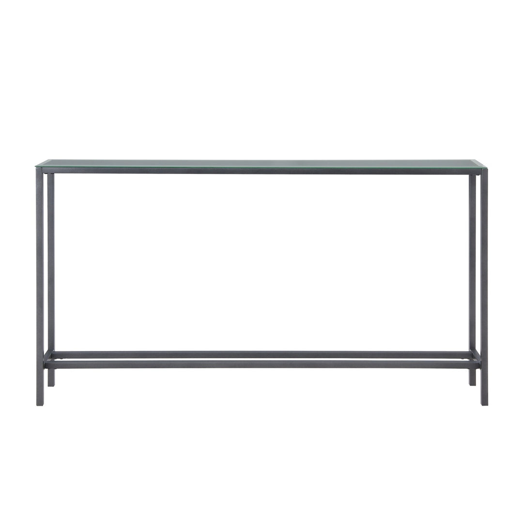 56" Black and Gunmetal Mirrored Glass Console Table Image 3