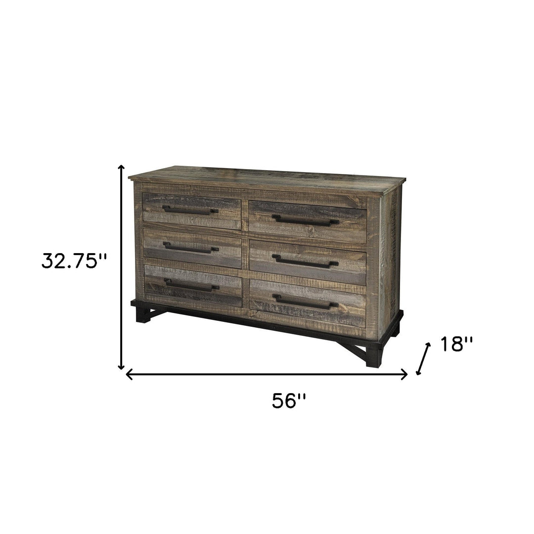 56" Brown Solid Wood Six Drawer Double Dresser Image 4