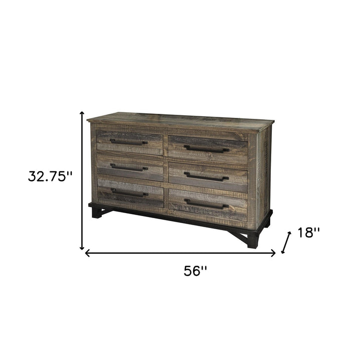 56" Brown Solid Wood Six Drawer Double Dresser Image 4