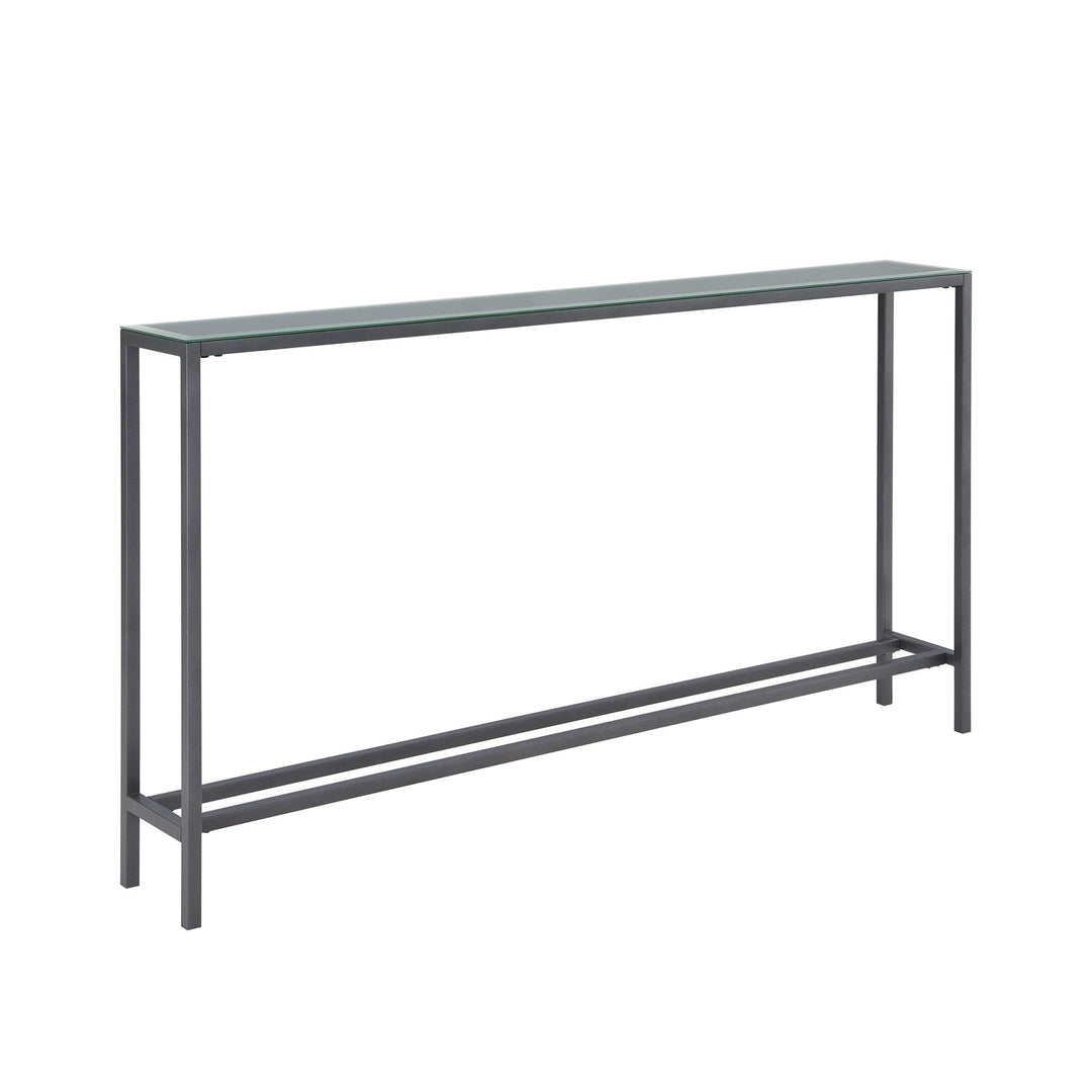 56" Black and Gunmetal Mirrored Glass Console Table Image 4