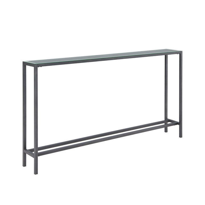 56" Black and Gunmetal Mirrored Glass Console Table Image 6