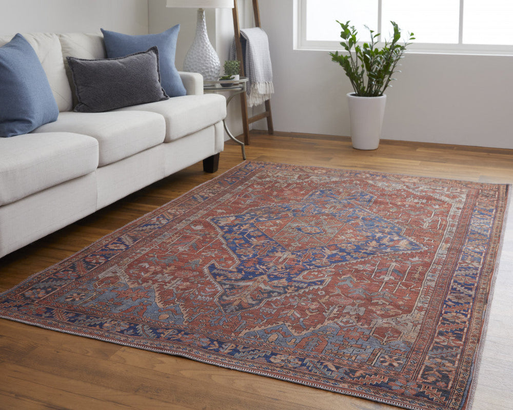 2 X 3 Red Tan And Blue Floral Power Loom Area Rug Image 2