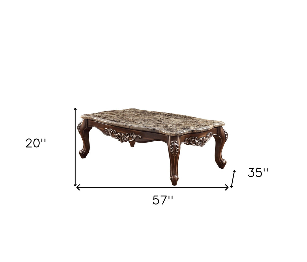 57" Brown And Oak Faux Marble And Solid And Manufactured Wood Coffee Table Image 2