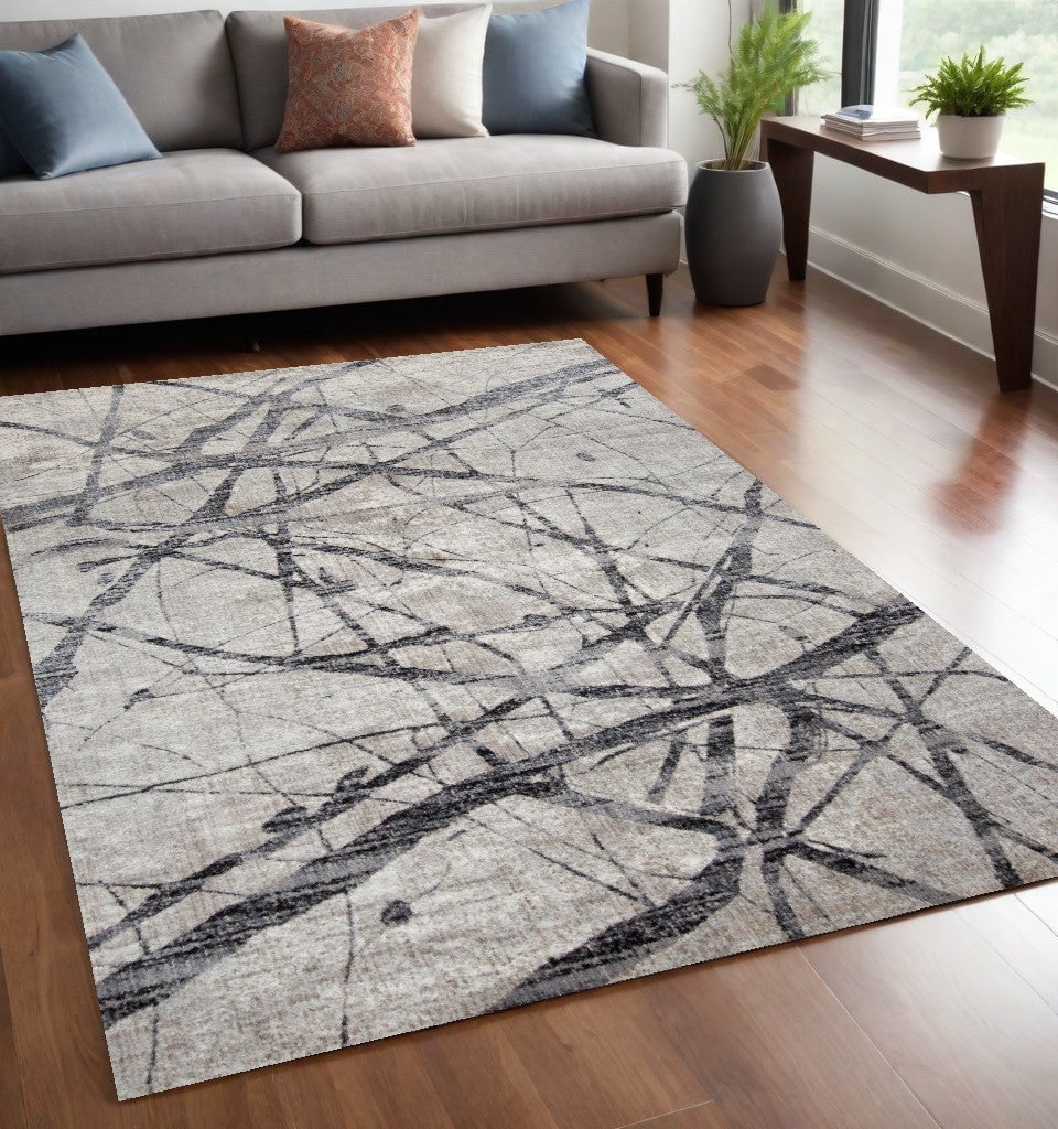 8 X 11 Taupe Gray And Ivory Abstract Stain Resistant Area Rug Image 5