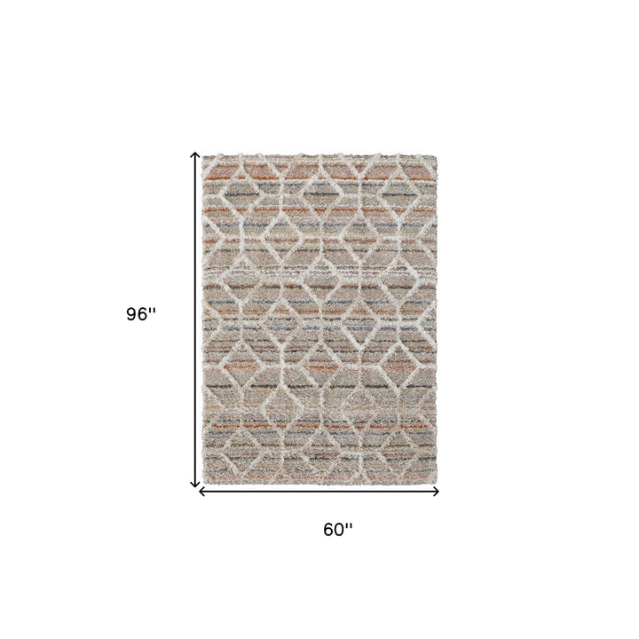 8 X 10 Tan Taupe And Ivory Geometric Power Loom Stain Resistant Area Rug Image 3