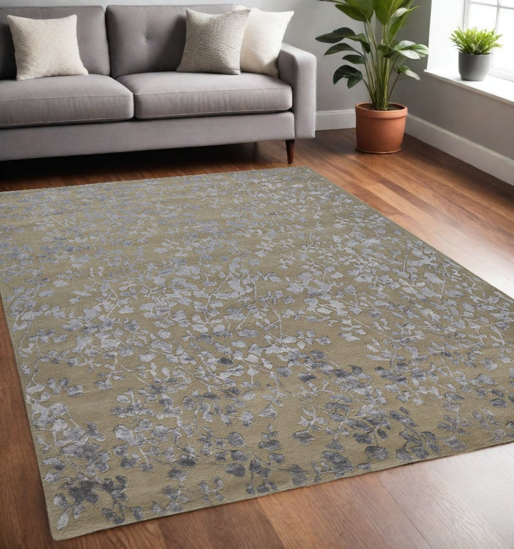 5 X 8 Tan Silver And Gray Wool Floral Tufted Handmade Area Rug Image 6