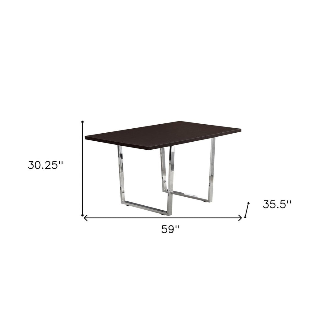 59" Espresso And Silver Solid Wood And Metal Pedestal Base Dining Image 5