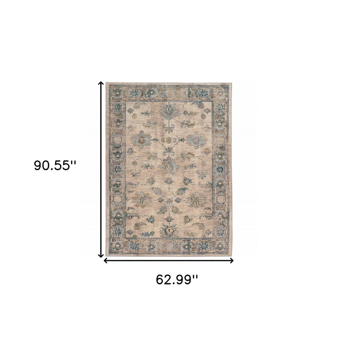 5 X 8 Ivory Blue Gold And Grey Oriental Power Loom Stain Resistant Area Rug Image 5