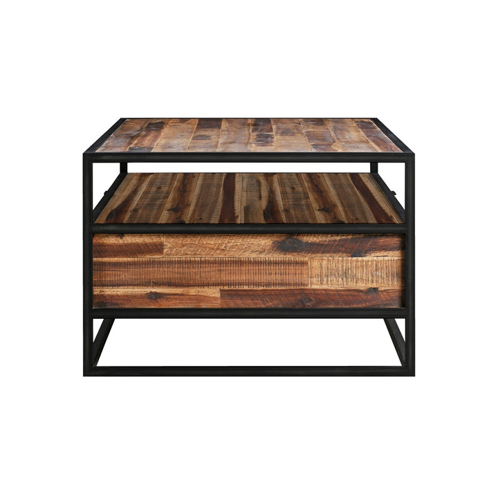 50" Brown And Black Solid Wood And Metal Coffee Table With Two Drawers And Shelf Image 4