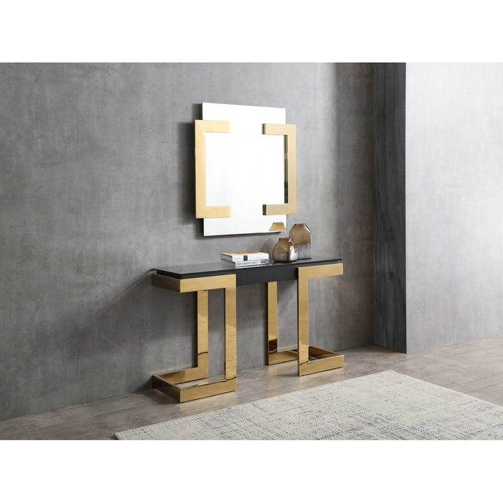 52" Black and Gold Glass Console Table Image 3