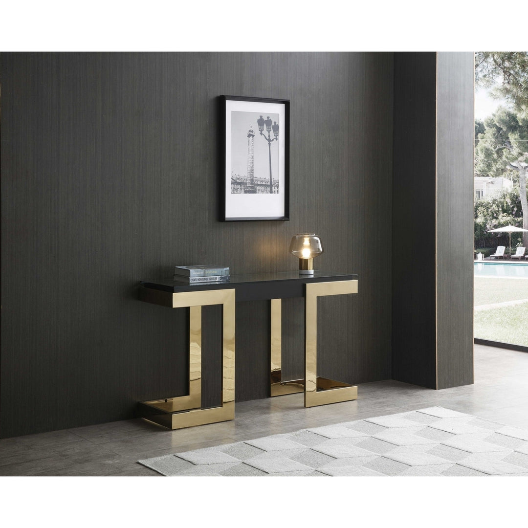 52" Black and Gold Glass Console Table Image 4