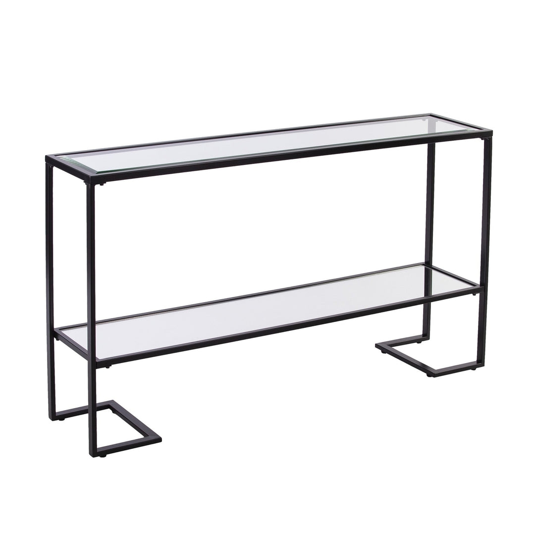 52" Clear and Black Glass Mirrored Frame Console Table With Storage Image 2