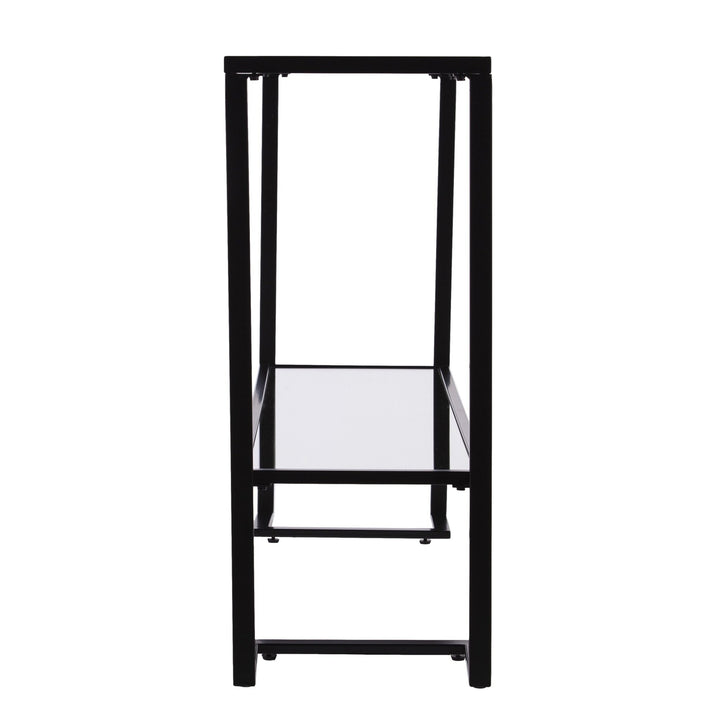 52" Clear and Black Glass Mirrored Frame Console Table With Storage Image 3