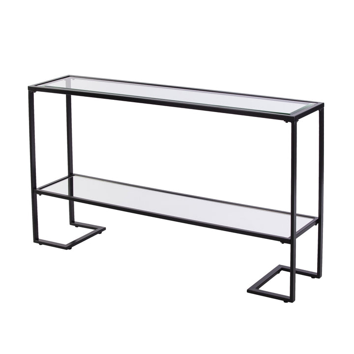 52" Clear and Black Glass Mirrored Frame Console Table With Storage Image 4