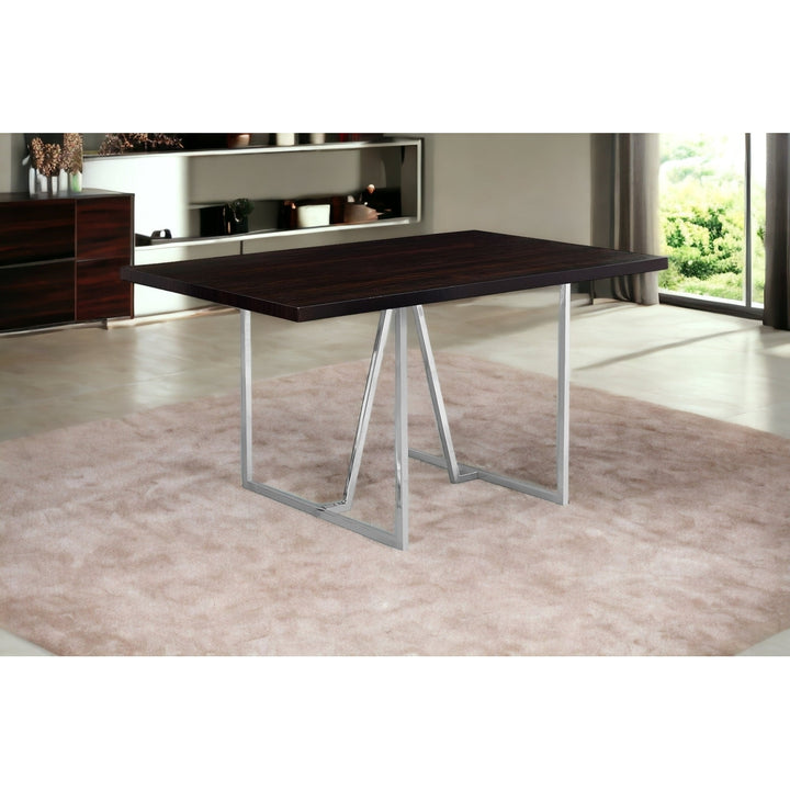 60" Espresso And Silver Metal Dining Image 6