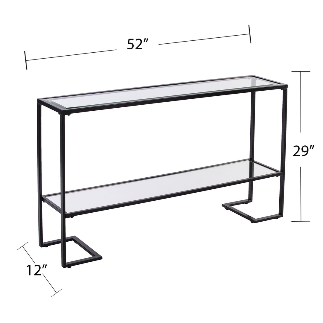 52" Clear and Black Glass Mirrored Frame Console Table With Storage Image 7