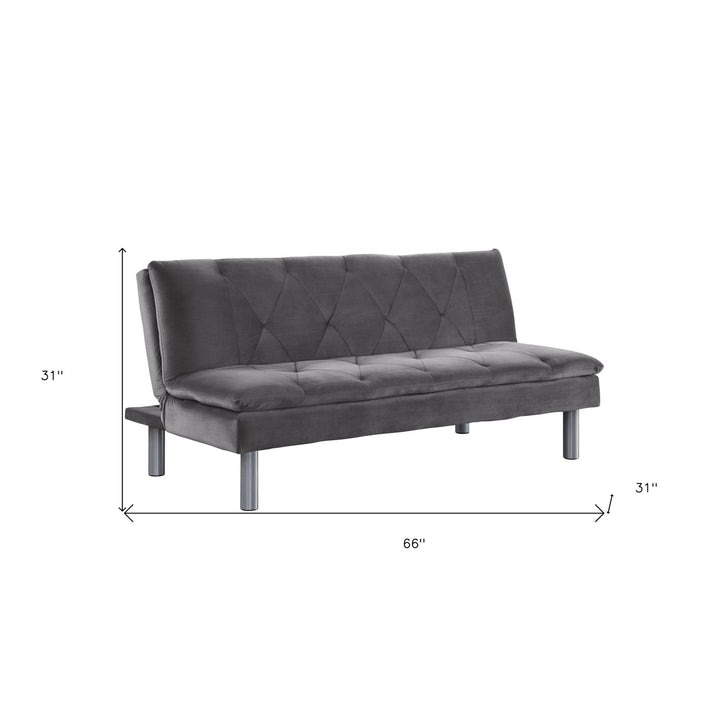 66" Gray Velvet Sleeper Sleeper Sofa With Silver Legs Image 5