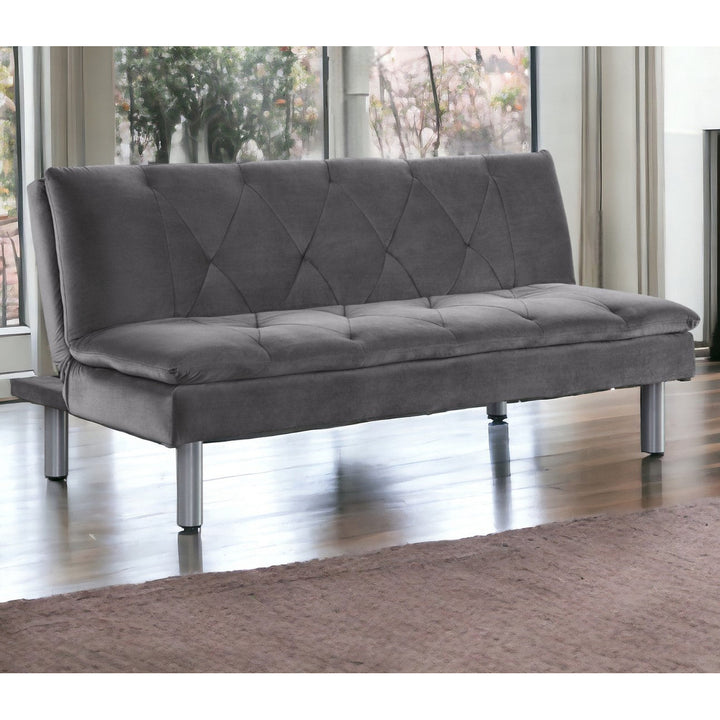 66" Gray Velvet Sleeper Sleeper Sofa With Silver Legs Image 6