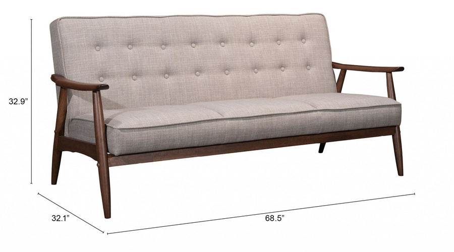 69" Beige Polyester Sofa With Brown Legs Image 1