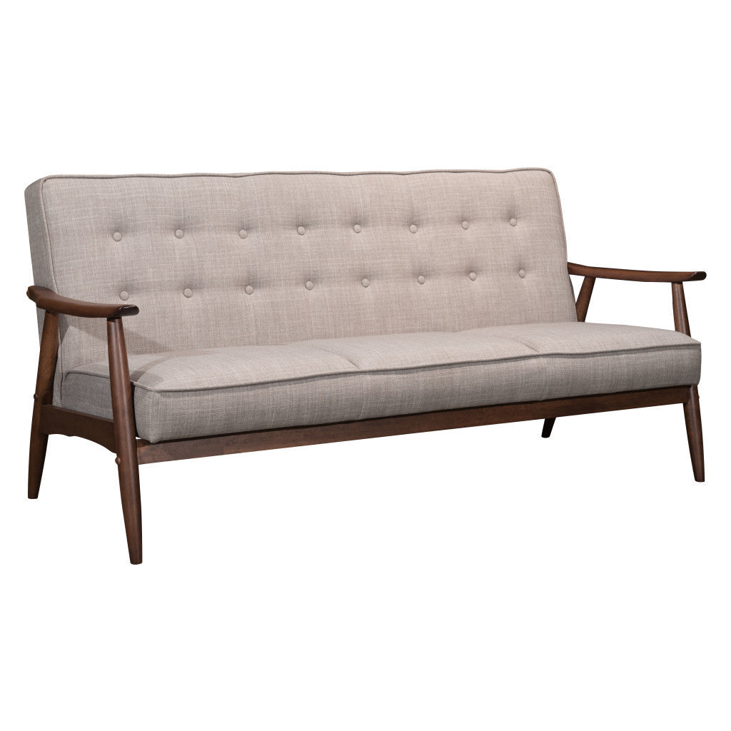 69" Beige Polyester Sofa With Brown Legs Image 2