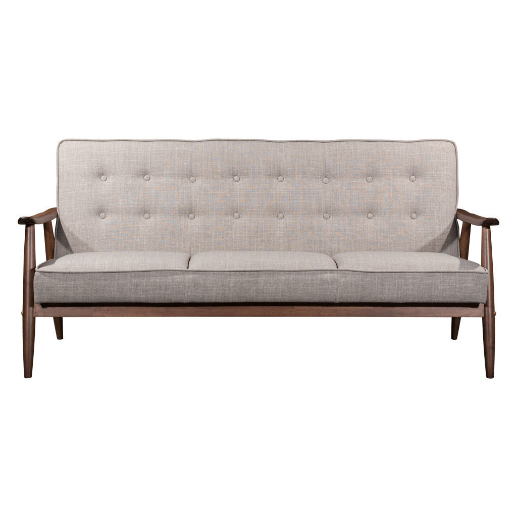 69" Beige Polyester Sofa With Brown Legs Image 3