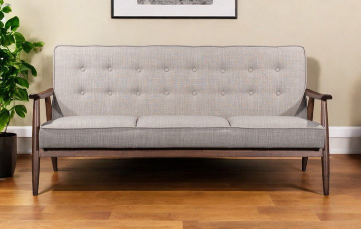 69" Beige Polyester Sofa With Brown Legs Image 7