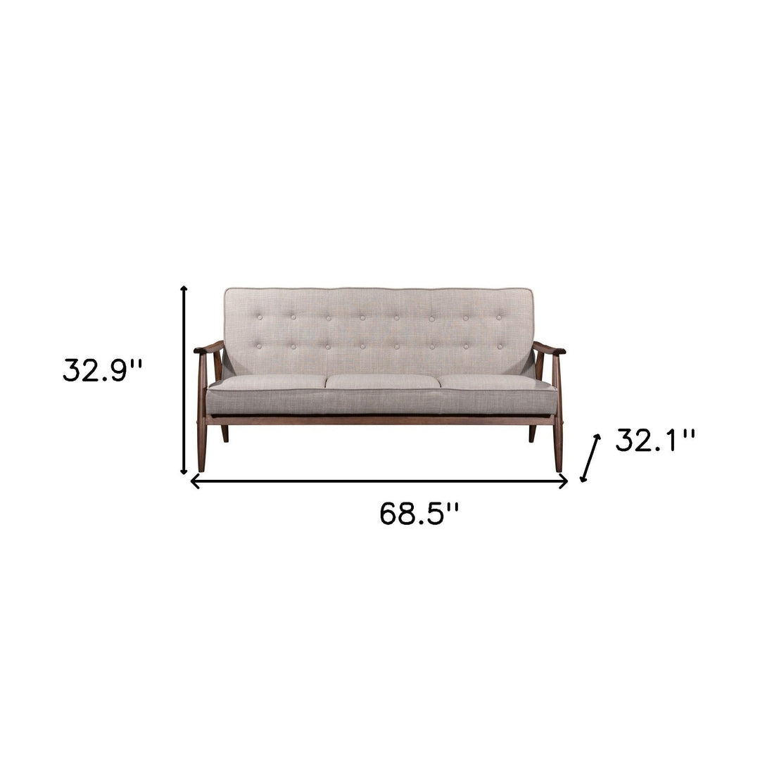 69" Beige Polyester Sofa With Brown Legs Image 8