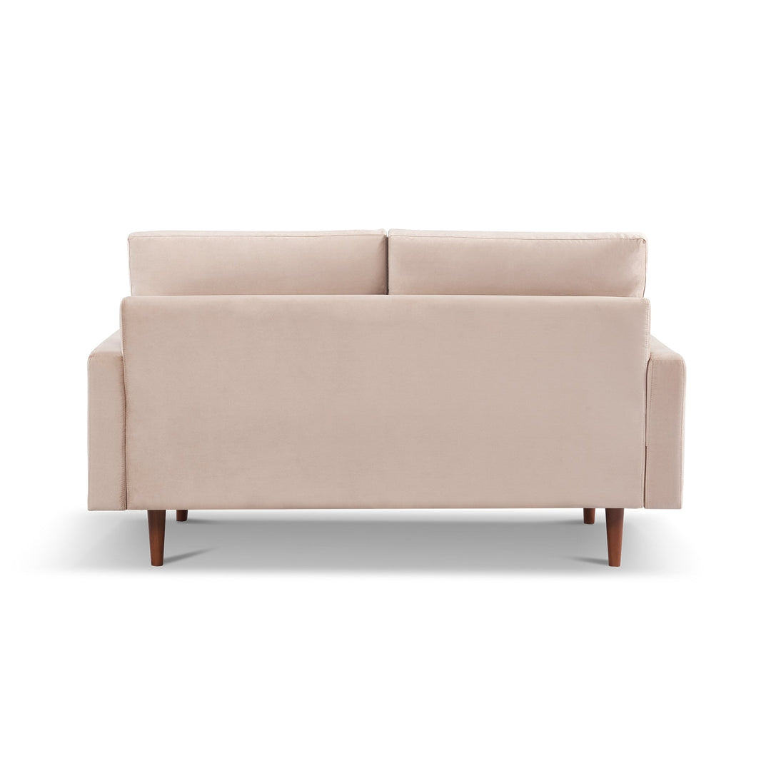 69" Beige Velvet Sofa With Dark Brown Legs Image 3