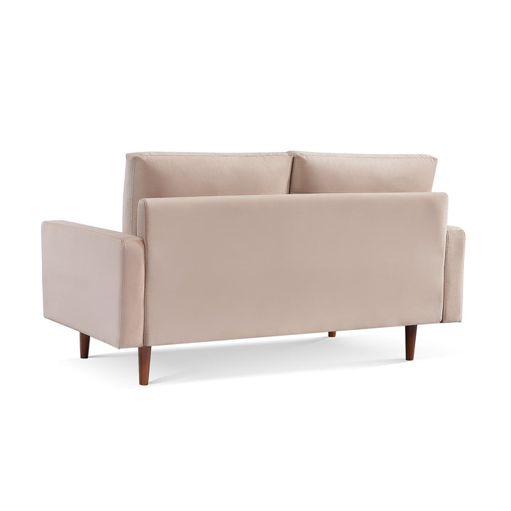 69" Beige Velvet Sofa With Dark Brown Legs Image 4