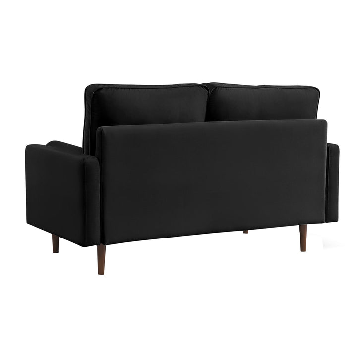 69" Black Velvet Sofa And Toss Pillows With Dark Brown Legs Image 3