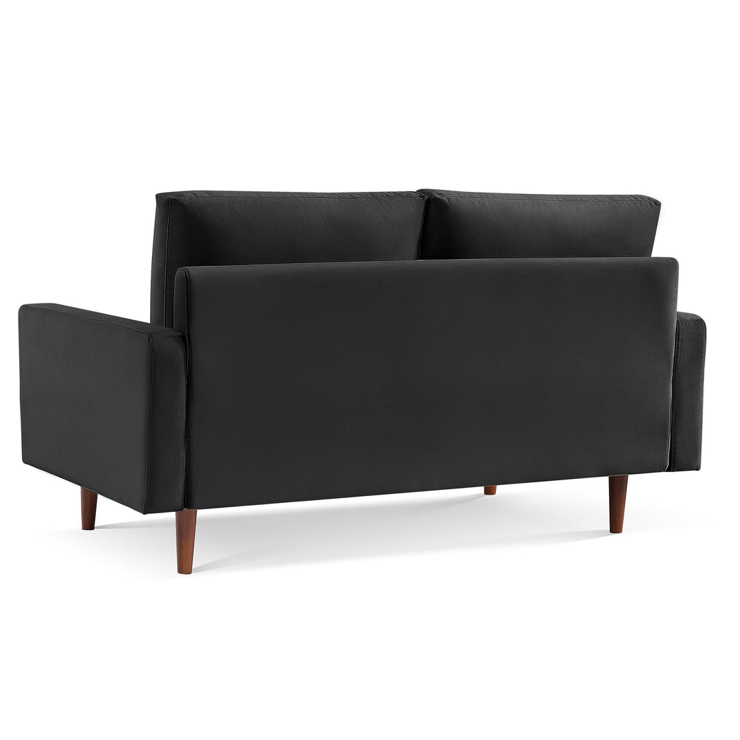 69" Black Velvet Sofa With Dark Brown Legs Image 4