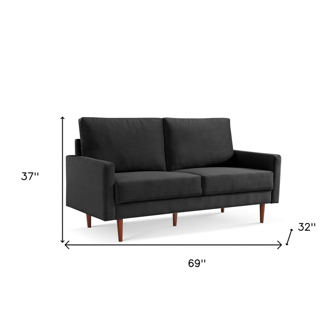 69" Black Velvet Sofa With Dark Brown Legs Image 5