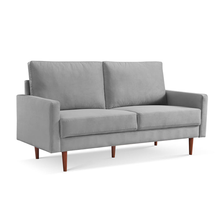 69" Gray Velvet Sofa With Dark Brown Legs Image 2