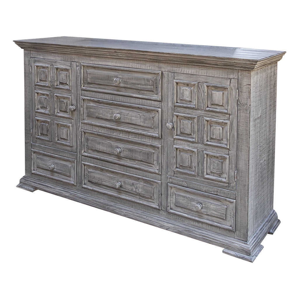 69" Gray Solid Wood Six Drawer Triple Dresser Image 4