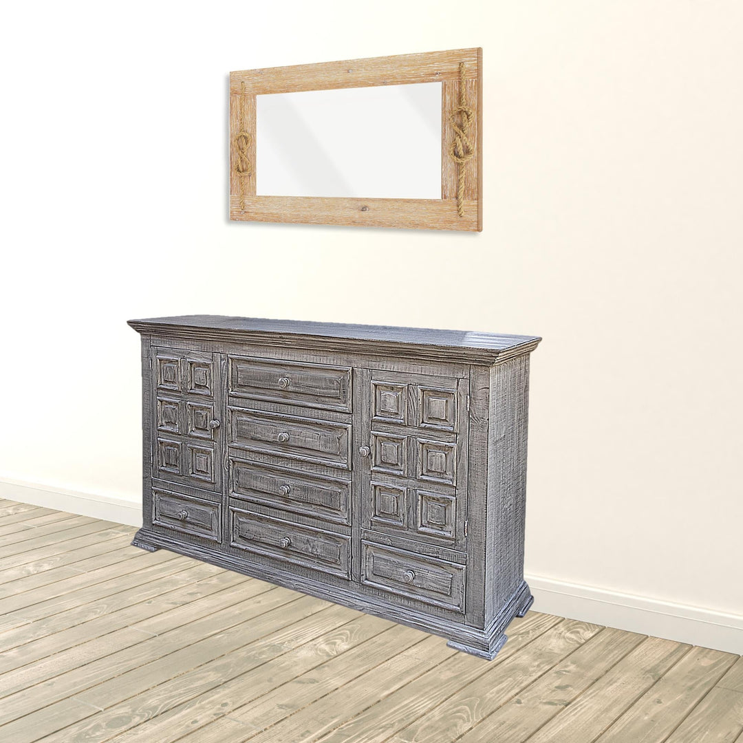 69" Gray Solid Wood Six Drawer Triple Dresser Image 6