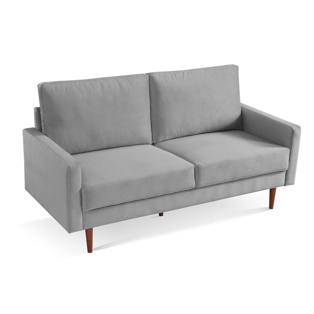 69" Gray Velvet Sofa With Dark Brown Legs Image 3