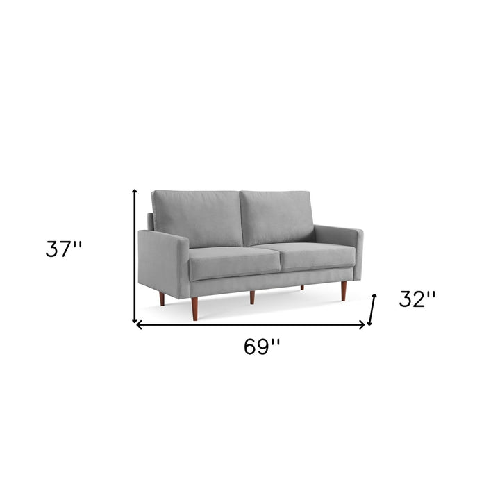 69" Gray Velvet Sofa With Dark Brown Legs Image 5