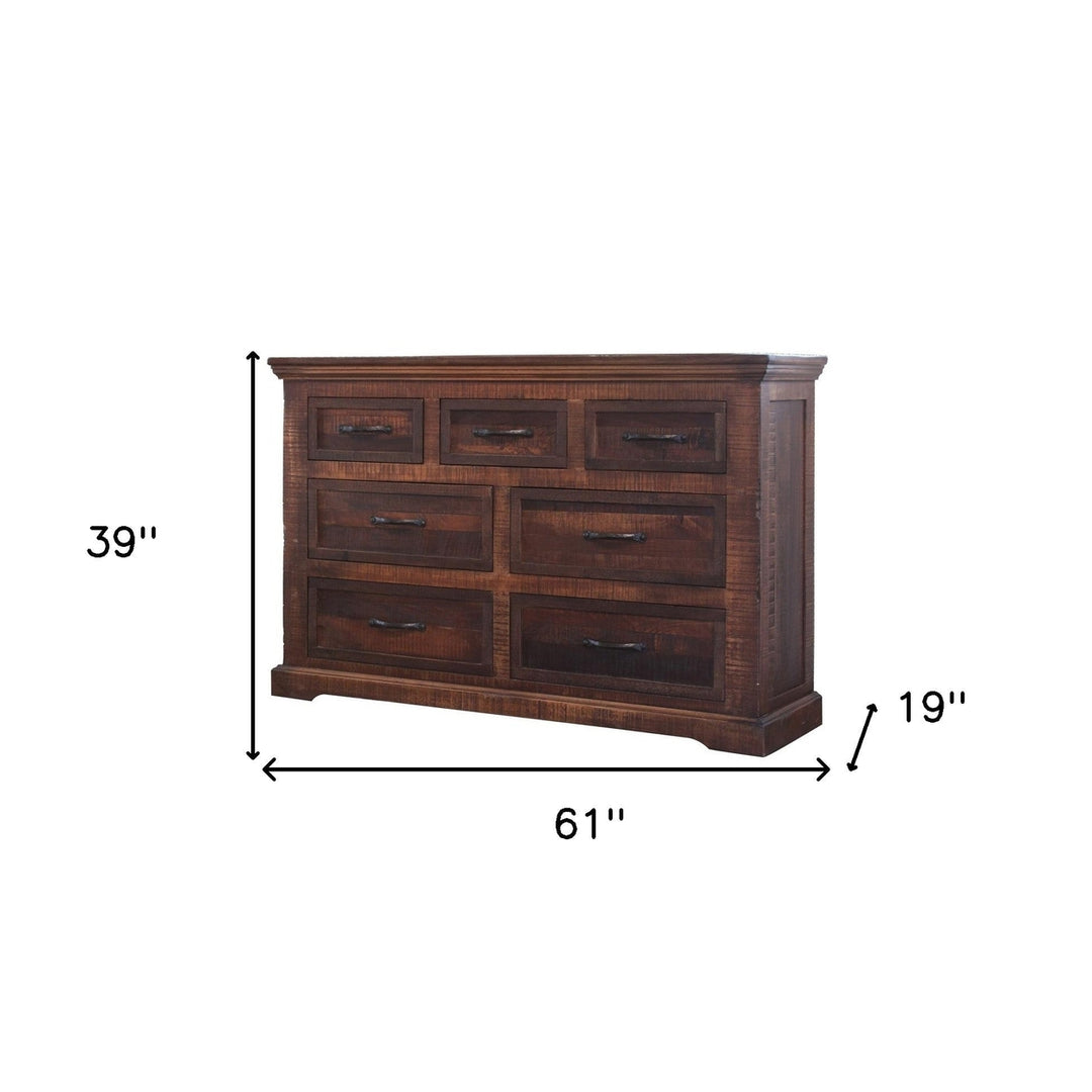 61" Brown Solid Wood Seven Drawer Double Dresser Image 4