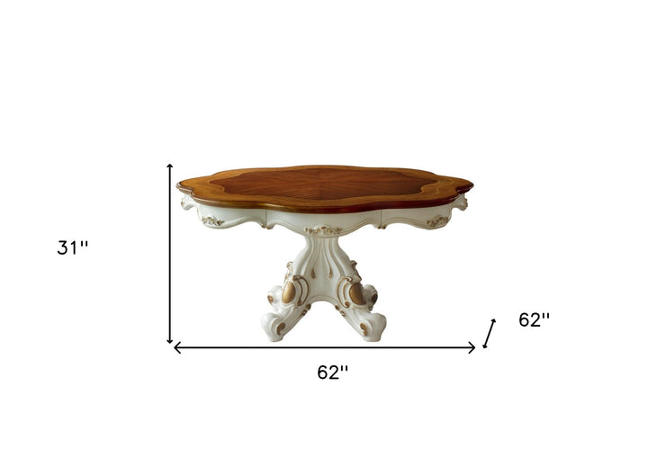 62" Brown And White Free Form Solid Wood Pedestal Base Dining Image 4