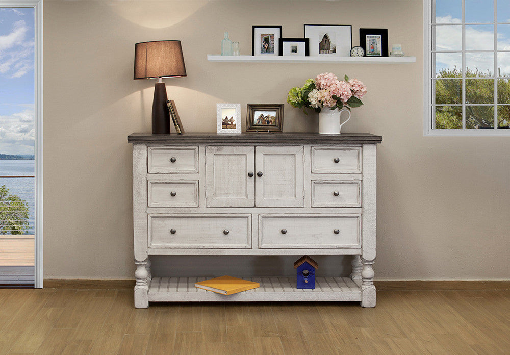 62" Gray and Ivory Solid Wood Six Drawer Triple Dresser Image 2